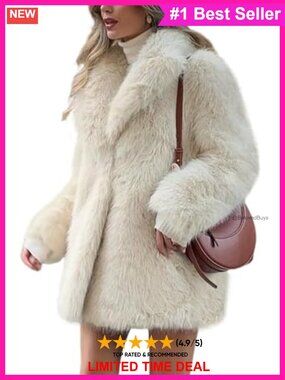 Faux Fur Coat Long Fluffy Furry Jacket Button Closure